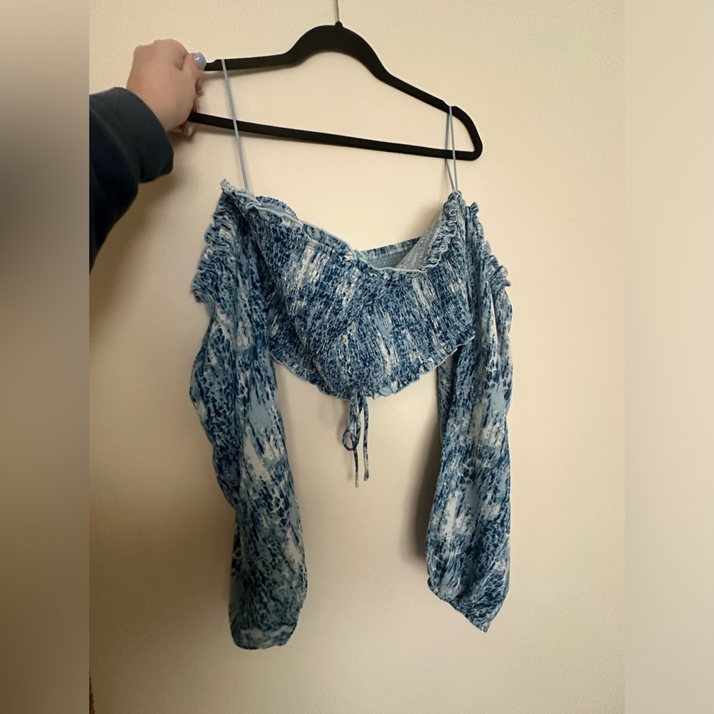 Vici special edition crop top with blue waves.